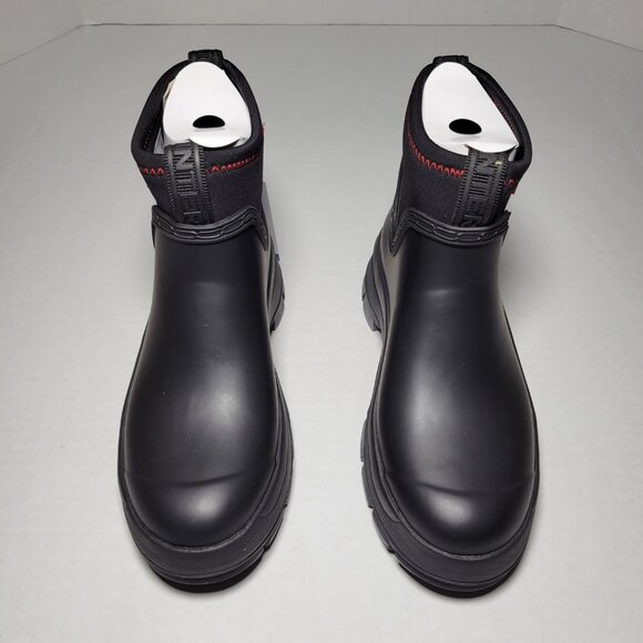 Hunter Women's Eloise Lug Sole Waterproof Neoprene Rain Booties in Black - Picture 3 of 12